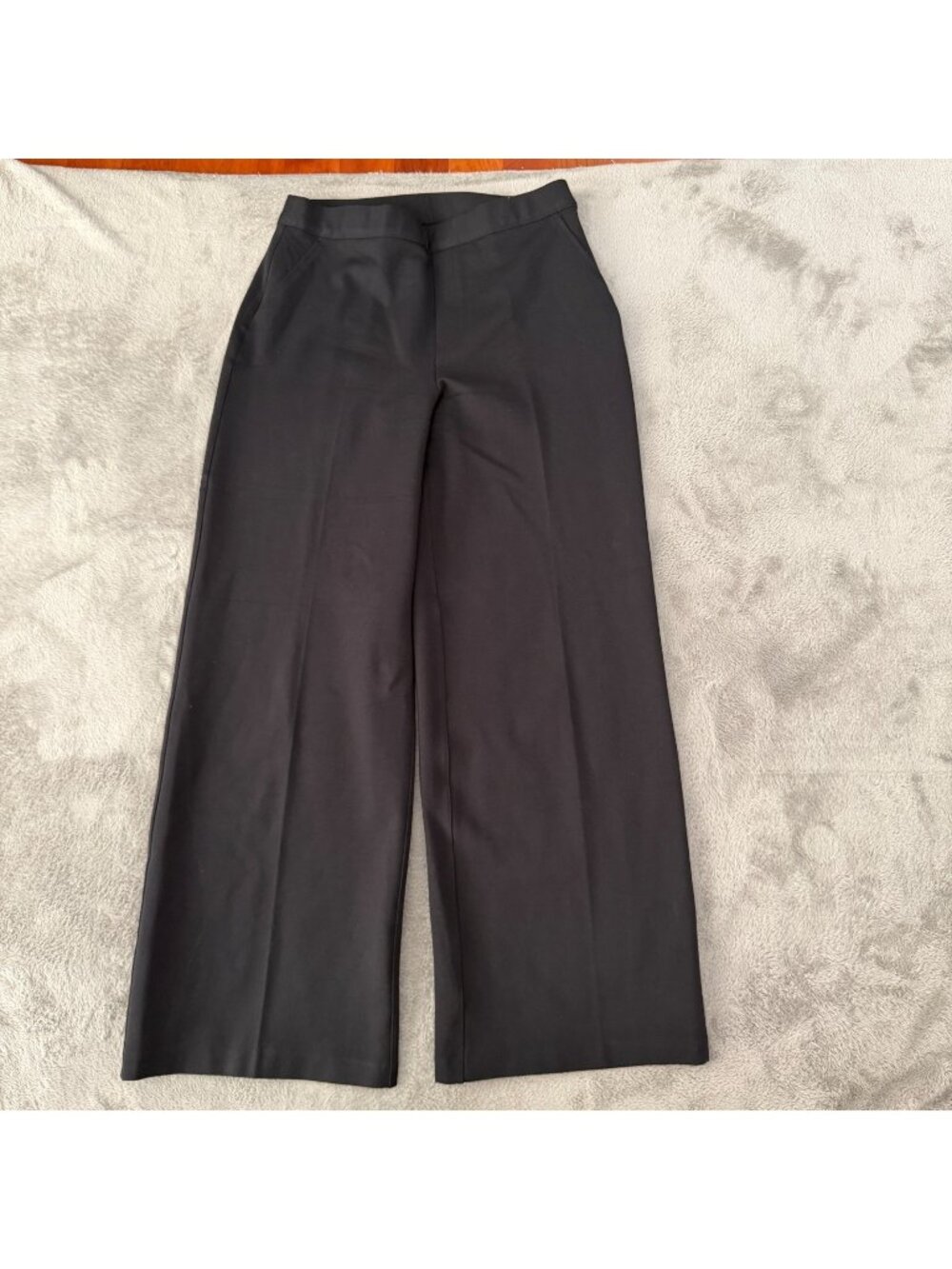 Spanx PerfectFit Black Ponte Knit Wide Leg Pants Womens LARGE 20385R